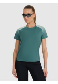 4f - 4F Koszulka do biegania w terenie szybkoschnąca damska - turkusowa S. Kolor: turkusowy. Materiał: tkanina, włókno, materiał. Długość rękawa: raglanowy rękaw #1
