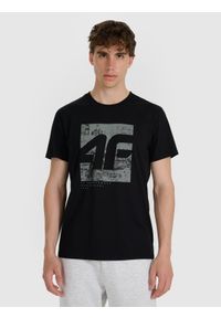 4f - 4F T-shirt regular z nadrukiem męski - czarny S. Kolor: czarny. Materiał: skóra, bawełna. Wzór: nadruk #1