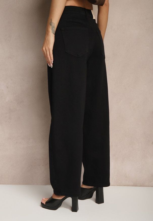 Renee - Czarne Jeansy o Kroju Balloon High Waist Zalirune. Okazja: na spacer, na co dzień. Stan: podwyższony. Kolor: czarny. Styl: elegancki, casual