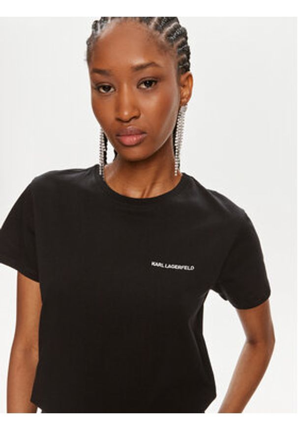 Karl Lagerfeld - KARL LAGERFELD T-Shirt Essential 245W1714 Czarny Regular Fit. Typ kołnierza: dekolt w karo. Kolor: czarny. Materiał: bawełna
