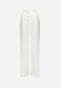 Born2be - Białe Szerokie Spodnie z Metalicznym Wzorem w Cienkie Paski Kleriame. Kolor: biały. Wzór: paski