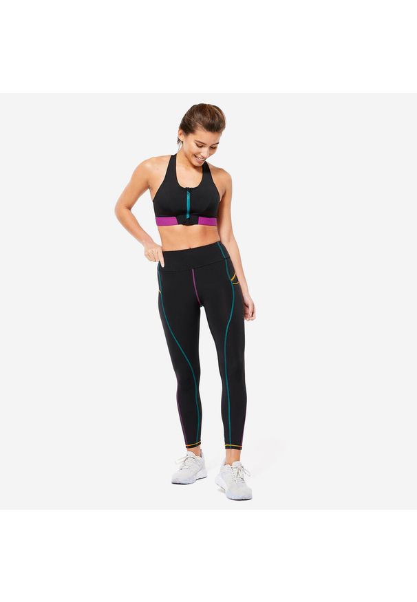 DOMYOS - Legginsy fitness damskie Domyos. Kolor: czarny. Materiał: materiał, poliamid, poliester, elastan. Sport: fitness