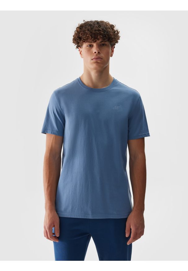 4f - 4F T-shirt regular gładki męski - granatowy S. Okazja: na co dzień. Kolor: niebieski. Materiał: dzianina, jersey, bawełna. Długość rękawa: krótki rękaw. Długość: krótkie. Wzór: gładki. Styl: casual, sportowy