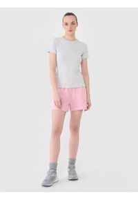4f - 4F T-shirt slim gładki damski - szary M. Okazja: na co dzień. Kolor: szary. Materiał: dzianina, bawełna, jersey, materiał, elastan. Długość rękawa: krótki rękaw. Długość: krótkie. Wzór: gładki. Sezon: lato. Styl: klasyczny, sportowy, casual