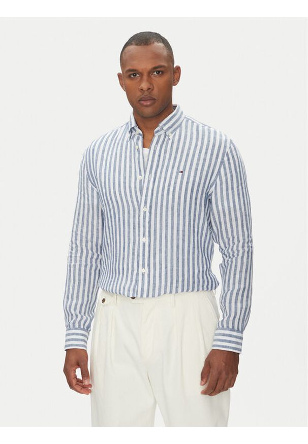 TOMMY HILFIGER - Tommy Hilfiger Koszula Essential MW0MW38581 Niebieski Regular Fit. Kolor: niebieski. Materiał: len