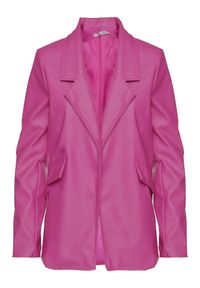 Renee - Ciemnoróżowa Pudełkowa Marynarka z Ekoskóry Niezapinana z Poduszkami w Ramionach Suniya. Okazja: na co dzień, na spotkanie biznesowe. Kolor: fioletowy. Materiał: wiskoza. Styl: casual, biznesowy #7