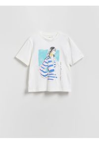 Reserved - T-shirt z nadrukiem - biały. Kolor: biały. Materiał: bawełna, dzianina. Wzór: nadruk