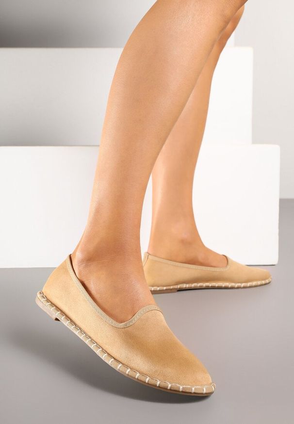 Renee - Ciemnobeżowe Espadryle Balerinki z Przeszyciami Firalissea. Okazja: na co dzień. Kolor: beżowy. Sezon: lato. Obcas: na obcasie. Styl: klasyczny, elegancki, casual. Wysokość obcasa: niski