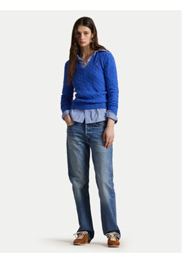 Polo Ralph Lauren Sweter 211971866006 Niebieski Slim Fit. Typ kołnierza: polo. Kolor: niebieski. Materiał: wełna