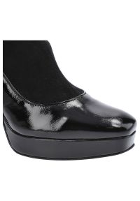 Czarne Botki Damskie Simen Modne Eleganckie Buty. Kolor: czarny. Materiał: lakier. Szerokość cholewki: normalna. Obcas: na obcasie. Styl: elegancki. Wysokość obcasa: średni #4