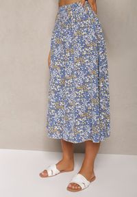 Renee - Niebieskie Szerokie Spodnie Culotte High Waist z Gumką w Talii Vikiisona. Stan: podwyższony. Kolor: niebieski. Materiał: tkanina. Sezon: lato #5