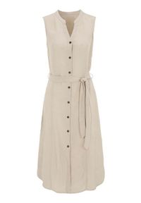 Cellbes Lniana sukienka z drewnianymi guzikami beżowy female beżowy 62/64. Typ kołnierza: kołnierzyk stójkowy, dekolt w serek. Kolor: beżowy. Materiał: len #1