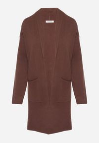 Born2be - Brązowy Kardigan Niezapinany z Kaszmirem o Długim Kroju Ertine. Kolor: brązowy. Materiał: kaszmir. Długość: długie. Styl: elegancki