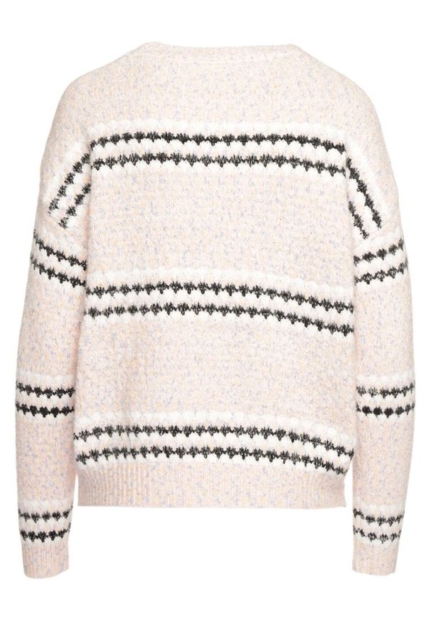 Born2be - Jasnoróżowy Sweter z Bawełną Ozdobiony Paskami Ejasevia. Kolor: różowy. Materiał: bawełna. Wzór: aplikacja. Sezon: zima