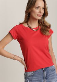 Renee - Czerwony T-shirt Nephegenia. Kolor: czerwony. Materiał: jeans, bawełna. Długość: krótkie. Wzór: jednolity. Styl: klasyczny
