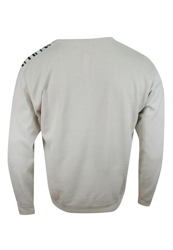Belika - Sweter Beżowy w Serek, Paski, Prążki, Dekolt V-neck, Elegancki -BELIKA- Męski. Typ kołnierza: dekolt w serek. Kolor: brązowy, wielokolorowy, beżowy. Materiał: akryl, bawełna. Wzór: prążki, paski. Sezon: jesień, zima. Styl: elegancki