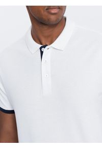 Ombre Clothing - Bawełniana męska koszulka polo z kontrastowymi wykończeniami – biała V1 - Rozmiar: XL. Typ kołnierza: polo. Kolor: biały. Materiał: bawełna. Wzór: haft #9