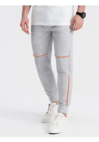 Ombre Clothing - Spodnie męskie dresowe z kontrastowymi przeszyciami - szary melanż V3 - Rozmiar: XL. Kolor: szary. Materiał: dresówka. Wzór: melanż