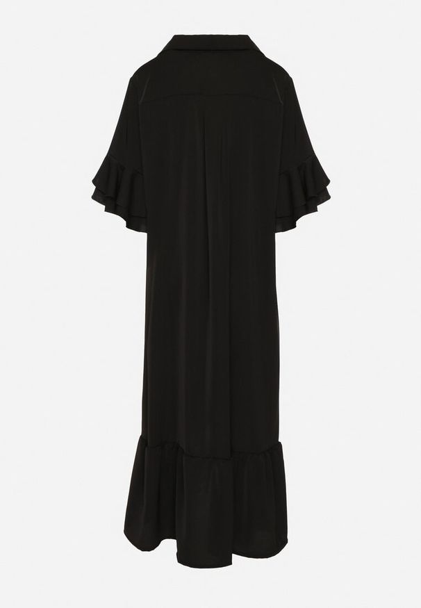 Born2be - Czarna Sukienka Koszulowa z Ozdobną Falbanką Daviravie. Okazja: na co dzień. Kolor: czarny. Typ sukienki: koszulowe. Styl: casual, klasyczny, elegancki