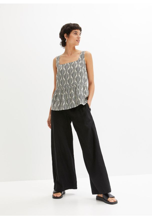 bonprix - Spodnie Marlena z przewiewnej mieszanki lnu. Stan: podwyższony. Kolor: czarny. Materiał: len. Styl: elegancki