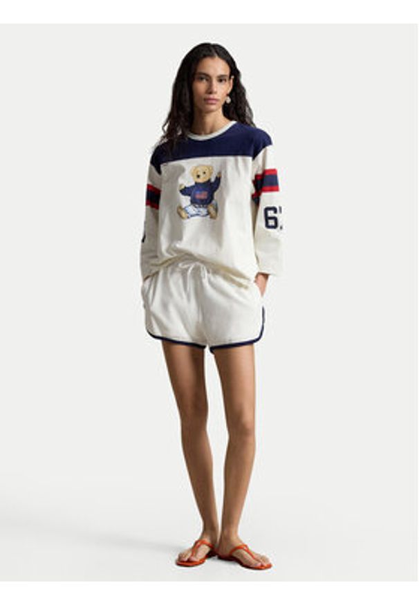 Polo Ralph Lauren Bluzka 211A12714001 Kremowy Oversize. Typ kołnierza: polo. Kolor: kremowy. Materiał: bawełna