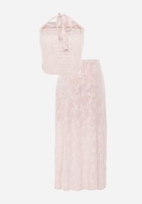 Renee - Różowy Letni Komplet z Dodatkiem Wiskozy Wiązany Top Typu Halter i Spónica Eimios. Kolor: różowy. Materiał: wiskoza #2