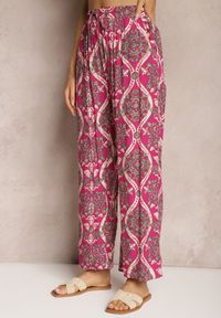 Renee - Fuksjowe Wiskozowe Spodnie Boho High Waist z Szerokimi Nogawkami i Gumką w Talii Tiamarra. Stan: podwyższony. Kolor: różowy. Materiał: wiskoza. Sezon: lato. Styl: boho