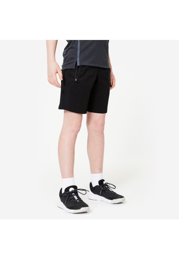 Decathlon - Spodenki sportowe dla dzieci. Okazja: na uczelnię. Kolor: czarny. Materiał: poliester, materiał. Styl: sportowy. Sport: joga i pilates