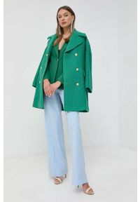 Red Valentino płaszcz wełniany kolor zielony przejściowy dwurzędowy. Okazja: na co dzień. Kolor: zielony. Materiał: wełna. Wzór: aplikacja. Styl: casual, klasyczny #1