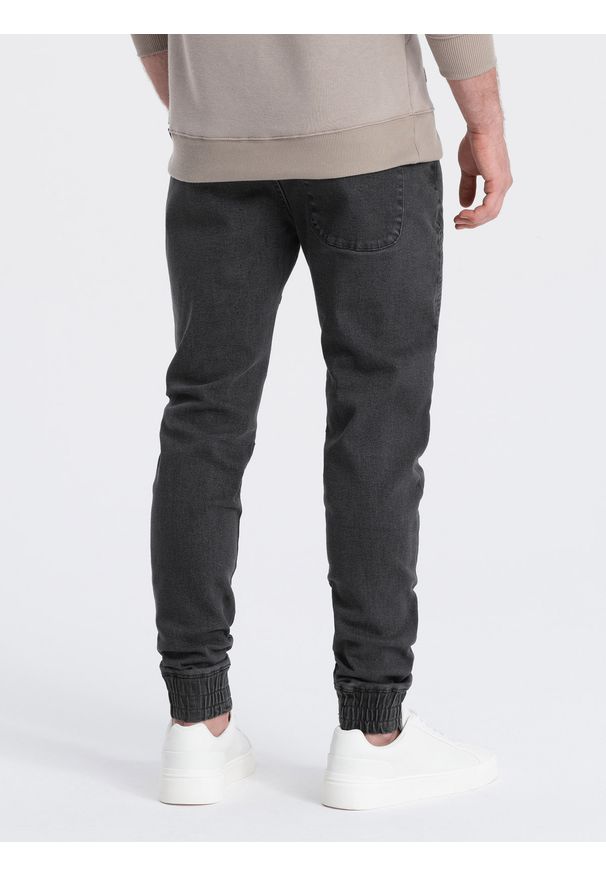 Ombre Clothing - Spodnie męskie joggery jeansowe z przeszyciami - grafitowe V4 OM-PADJ-0113 - XL. Kolor: szary. Materiał: jeans