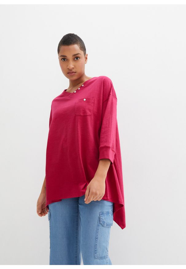 bonprix - Shirt z dłuższymi bokami i rękawami 3/4. Kolor: różowy. Długość: długie