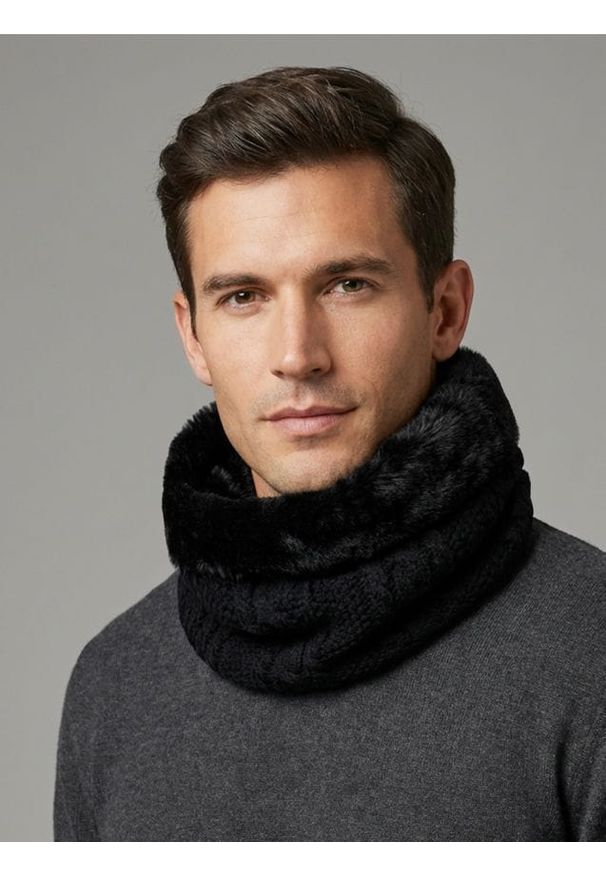 Sinsay - Komin z ocieplanym futerkiem - czarny. Kolor: czarny. Materiał: futro