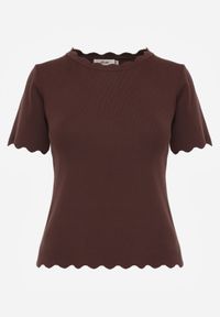 Renee - Brązowa Dzianinowa Bluzka z Nieregularnymi Krawędziami Datria. Kolor: brązowy. Materiał: dzianina #5