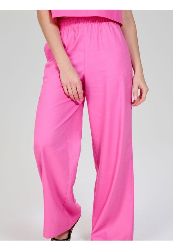 Sinsay - Spodnie materiałowe z wiskozy i domieszką lnu - różowy. Kolor: różowy. Materiał: len, wiskoza, materiał