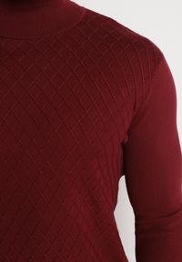 Born2be - Bordowy Sweter z Golfem w Romby z Wiskozy Habenilla. Typ kołnierza: golf. Kolor: czerwony. Materiał: wiskoza. Wzór: aplikacja. Styl: klasyczny #6