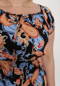 Born2be - Czarno-Niebiesksa Bawełniana Sukienka z Gumką w Pasie Zilletta. Okazja: na co dzień, na randkę. Kolor: czarny. Materiał: bawełna. Styl: casual, klasyczny #7