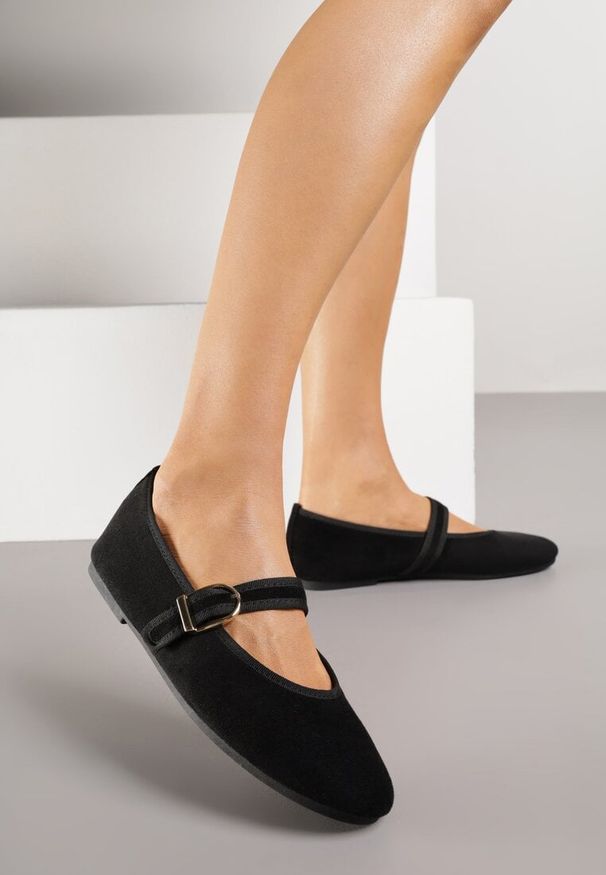 Born2be - Czarne Balerinki w Stylu Mary Jane Urifiel. Okazja: na co dzień. Zapięcie: sprzączka. Kolor: czarny. Materiał: jeans. Styl: casual, elegancki, klasyczny