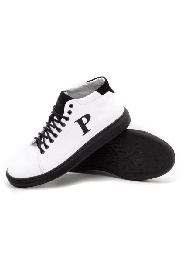 Polbut Buty męskie skórzane 2110sw białe. Kolor: biały. Materiał: skóra
