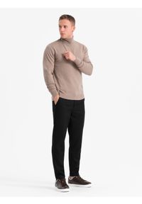 Ombre Clothing - Męski dzianinowy golf z wiskozą – ciemnobeżowy melanż V3 - Rozmiar: M. Typ kołnierza: golf. Kolor: beżowy. Materiał: wiskoza, dzianina. Wzór: melanż. Styl: klasyczny, elegancki #4