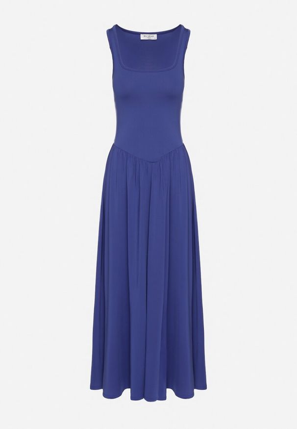 Born2be - Niebieska Sukienka z Wiskozą o Rozkloszowanym Kroju z Kwadratowym Dekoltem Tilvia. Okazja: na co dzień. Typ kołnierza: dekolt kwadratowy. Kolor: niebieski. Materiał: wiskoza. Długość rękawa: na ramiączkach. Sezon: lato. Styl: casual