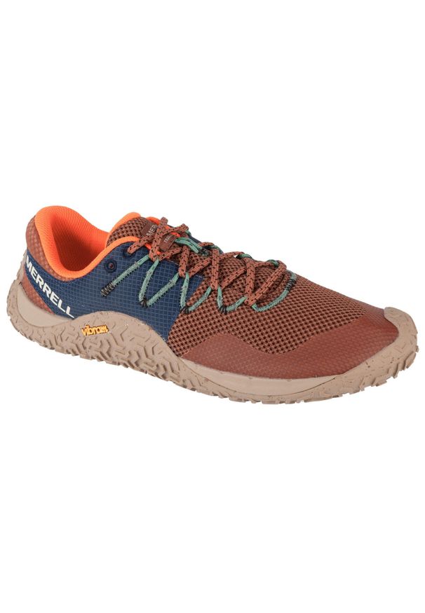 Buty do biegania męskie, Merrell Trail Glove 7. Kolor: pomarańczowy, wielokolorowy, żółty, brązowy, niebieski. Materiał: guma, materiał, tkanina, syntetyk