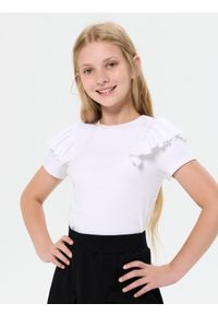 Sinsay - Koszulka z falbanami na rękawach - biały. Kolor: biały