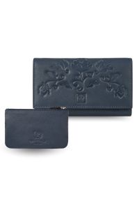 PAOLO PERUZZI - Portfel damski skórzany z kwiatowym wzorem T-45-DB etui na klucze T-51-NDB zestaw prezentowy Paolo Peruzzi ZUP-119-DB. Kolor: niebieski. Materiał: skóra. Wzór: kwiaty #1