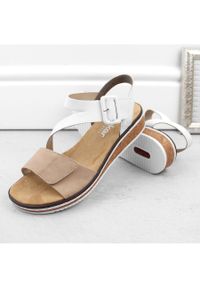 Komfortowe sandały damskie na rzepy kombi Rieker V3660-60 białe. Zapięcie: rzepy. Kolor: biały #2