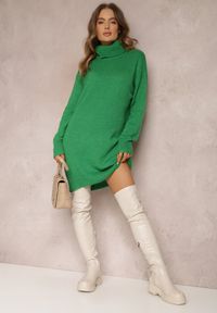 Renee - Zielona Sukienka Wełniana Oversize z Golfem Revite. Okazja: na co dzień. Typ kołnierza: golf. Kolor: zielony. Materiał: wełna. Długość rękawa: długi rękaw. Sezon: zima, jesień. Typ sukienki: oversize. Styl: klasyczny, casual, elegancki