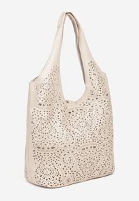 Renee - Beżowa Torebka Shopper z Ażurowym Wzorem i Dodatkową Saszetką Merabella. Kolor: beżowy. Wzór: ażurowy. Styl: elegancki, biznesowy, casual