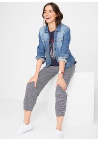 bonprix - Spodnie z materiału z lnem, dł. 7/8. Stan: podwyższony. Kolor: niebieski. Materiał: len, materiał #2