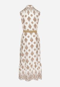 Born2be - Beżowa Wiskozowa Sukienka Koszulowa z Paskiem z Klamrą Eraniela. Okazja: na co dzień. Typ kołnierza: dekolt w kształcie V. Kolor: beżowy. Materiał: wiskoza. Typ sukienki: koszulowe. Styl: sportowy, klasyczny, casual, elegancki #3