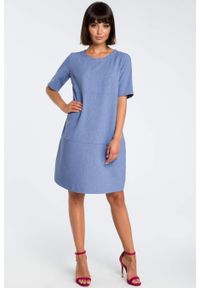 BeWear - Lniana sukienka na lato bombka oversize z kieszeniami czarna. Okazja: do pracy, na co dzień, na spacer. Kolor: czarny. Materiał: len. Sezon: lato. Typ sukienki: bombki, oversize. Styl: casual #5