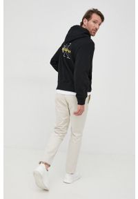 Calvin Klein Jeans bluza bawełniana męska kolor czarny z kapturem z nadrukiem. Typ kołnierza: kaptur. Kolor: czarny. Materiał: bawełna. Wzór: nadruk